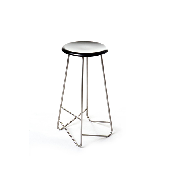 Bar stool with solid steel bar frame and spun aluminium and powdercoated seat