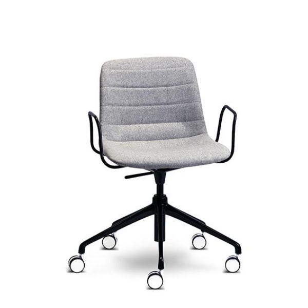 Unica swivel chair, 5 way base, fully upholstered, with arms