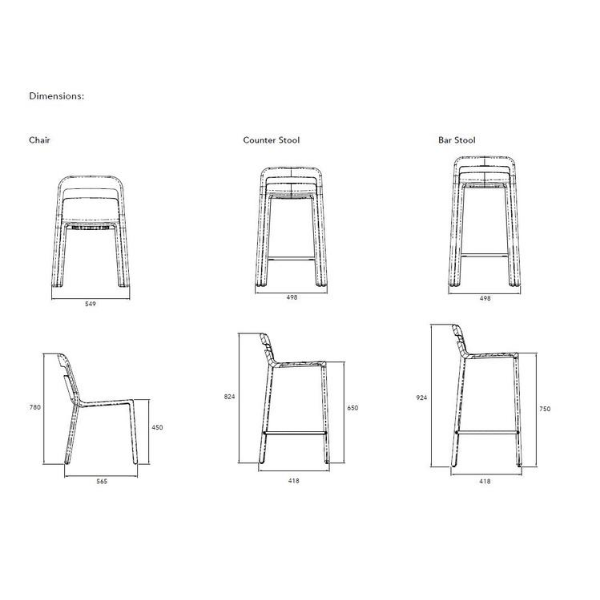 gohome Hollywood Chair Range - Dimensions