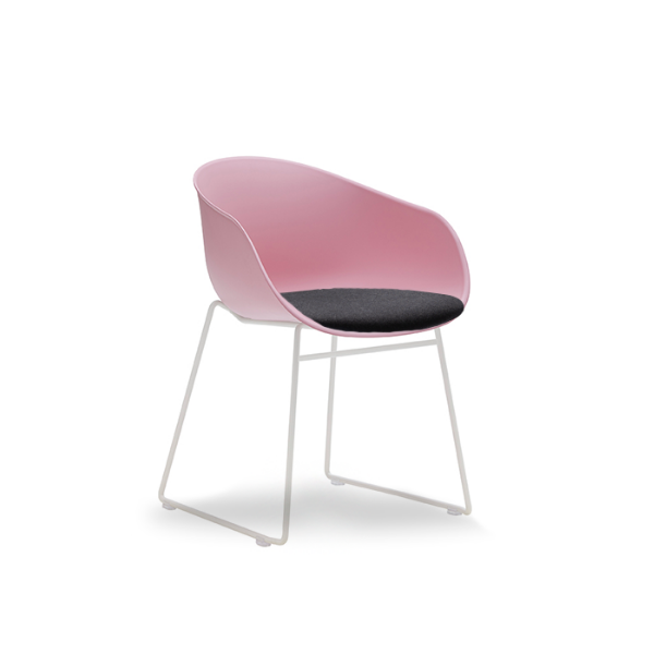 Ayla upholstered seat pad, White sled base, Pink shell colour