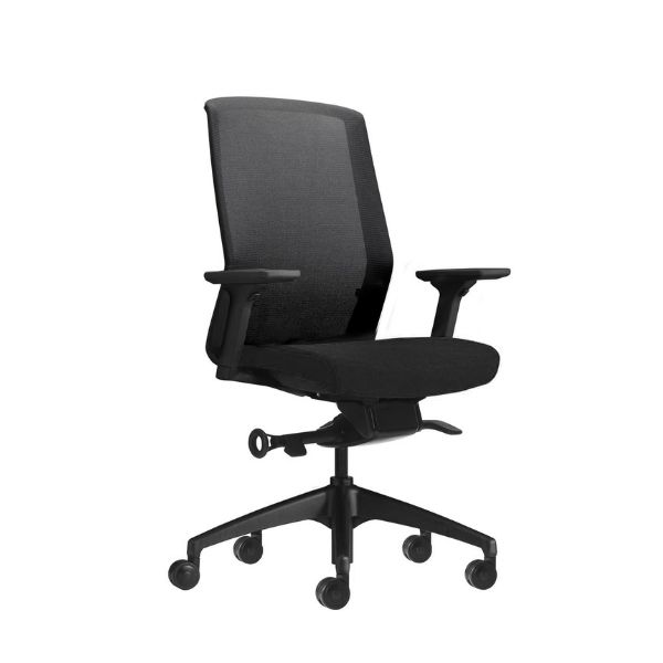 Advanta Aveya Black Task Chair, Multi Directional Adjustable Arms, "INVISI" Adjustable Lumbar